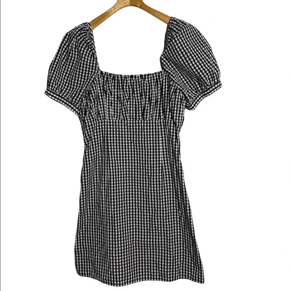 Anthropologie Forever that Girl Blue Plaid Gingham Puff Sleeve Mini Dres… - Picture 4 of 9
